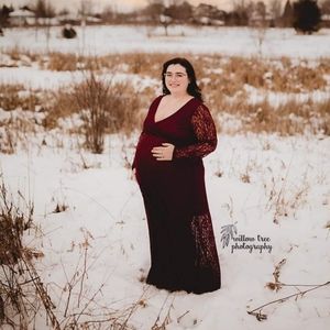 Burgundy Lace Maternity Dress